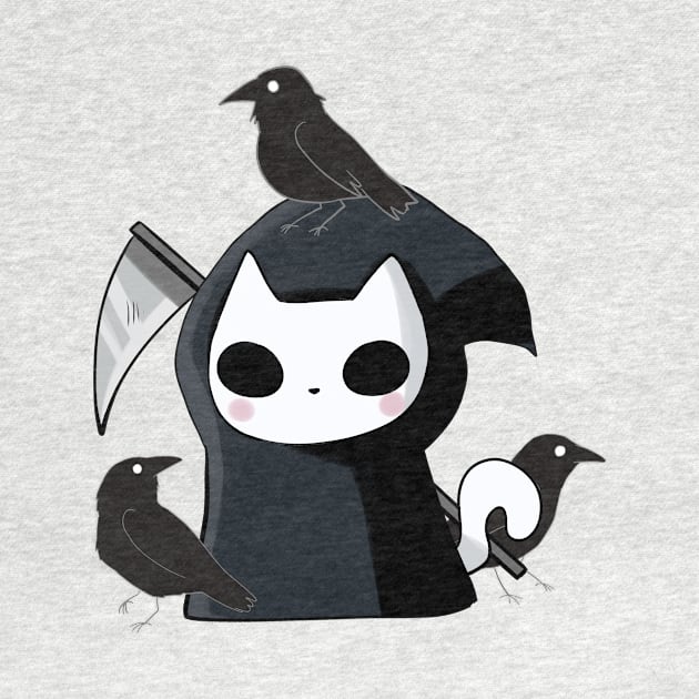 Grim reaper cat and crows by Mayarart